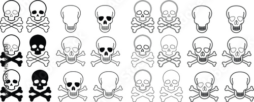 Human skull and crossbones. Death, danger or poison symbol. Flat style concept vector illustration icon set for sign, apps, and websites medical illustration, silhouette isolated on white background.