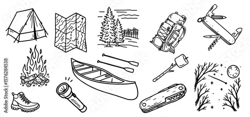 Hand-drawn vector sketch icon collection of various shapes and colors for design and art