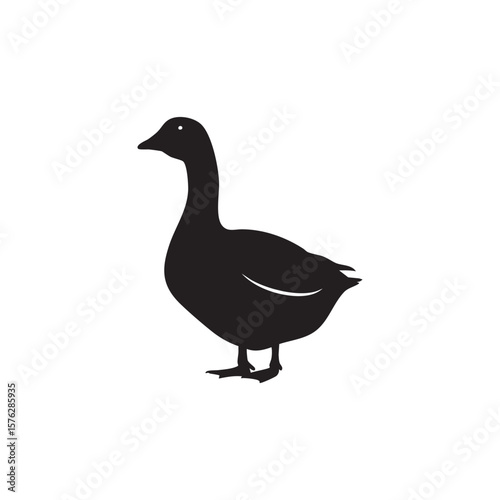 Black goose silhouette standing on its feet isolated on white background silhouette