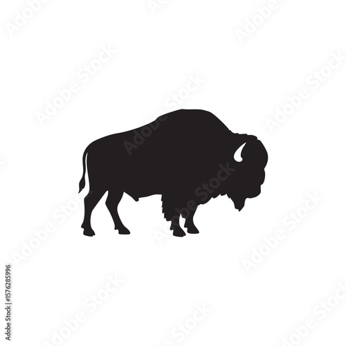 Majestic bison silhouette isolated on white background