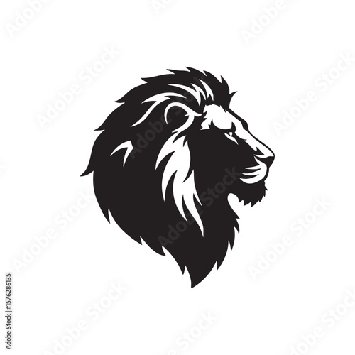 Majestic lion head profile silhouette isolated on white background