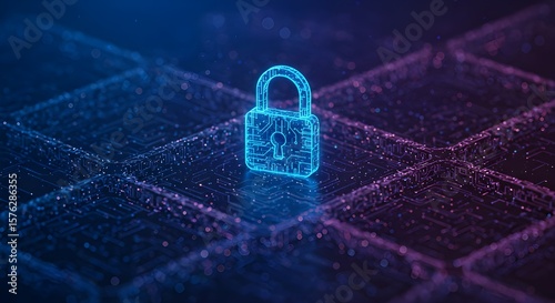Digital padlock icon over a blockchain network visualization, concept of cybersecurity in cryptocurrencies, data protection, encryption, and secure transactions.