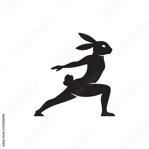 Black bunny rabbit in yoga pose silhouette isolated on white background
