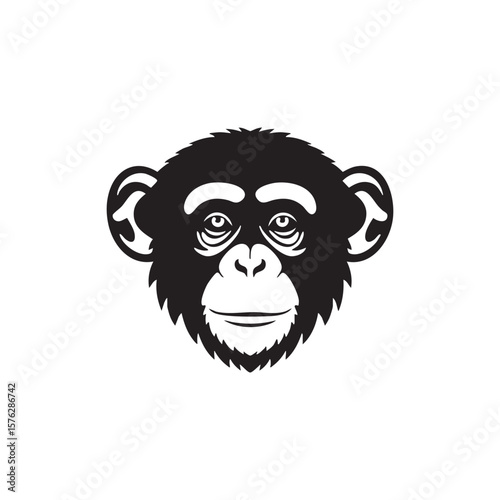 Stylized chimpanzee face silhouette isolated on white background