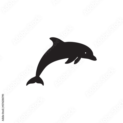 Black silhouette of a leaping dolphin isolated on white background silhouette