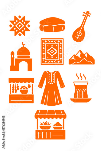 vector isolated orange color Afghanistan traditional cultural symbols