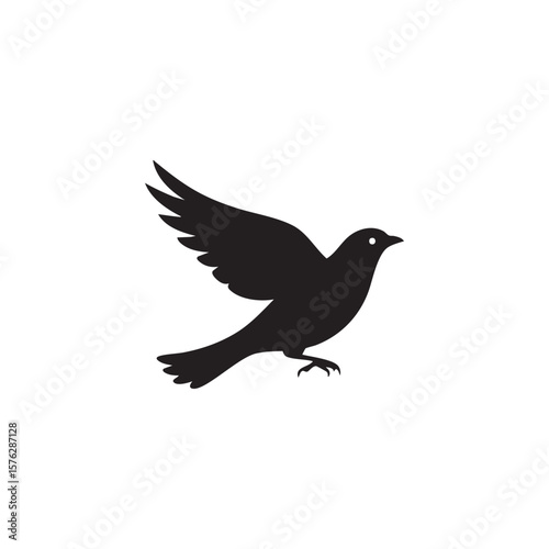 Black silhouette of a bird in flight with wings spread isolated on white background silhouette