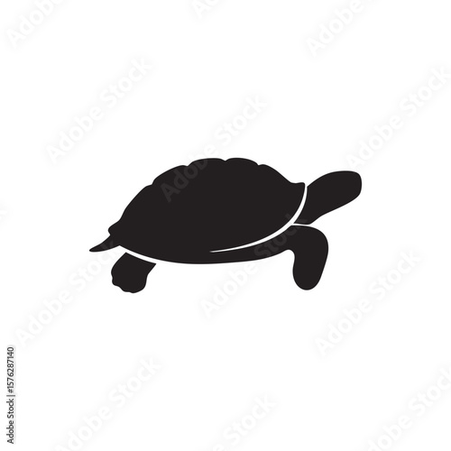 Black silhouette of a sea turtle swimming isolated on white background silhouette