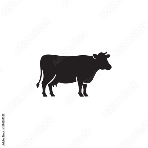 Black silhouette of a cow standing on a white background silhouette isolated on white background