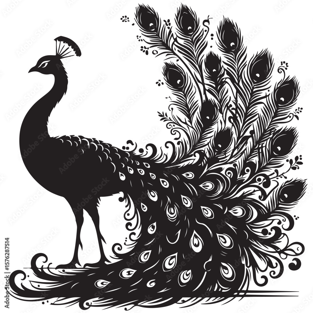 Fototapeta premium A beautiful peacock vector silhouette