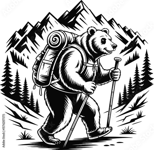 Grizzly Bear Hiking Adventure Majestic Mountains and Wilderness Trekking