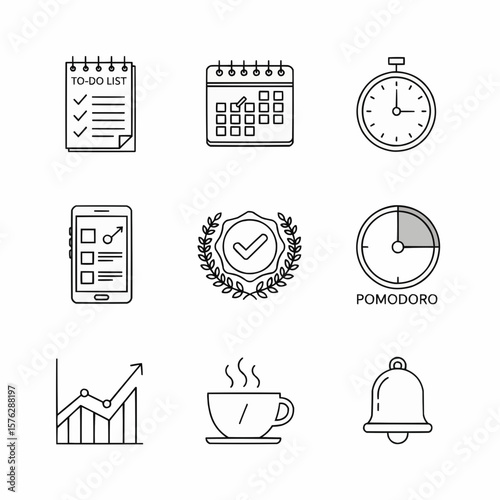 Collection of Productivity Icons Featuring To-Do Lists and Task Management Tools
