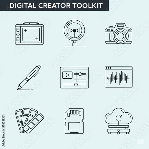 Set of Digital Creator Tools and Essentials Illustrations