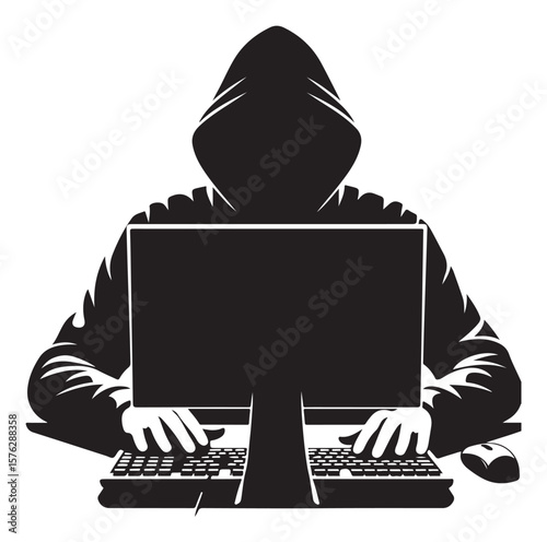 Computer hacker individual using a laptop vector graphics