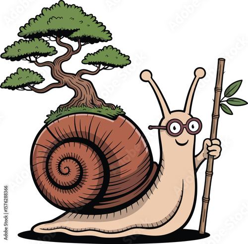 Wise Snail with Bonsai Tree A Journey of Patience and Growth