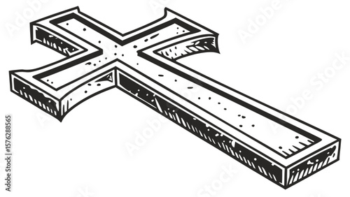 Christian cross drawing vector illustration, religious symbol clipart and outline graphic design element isolated art