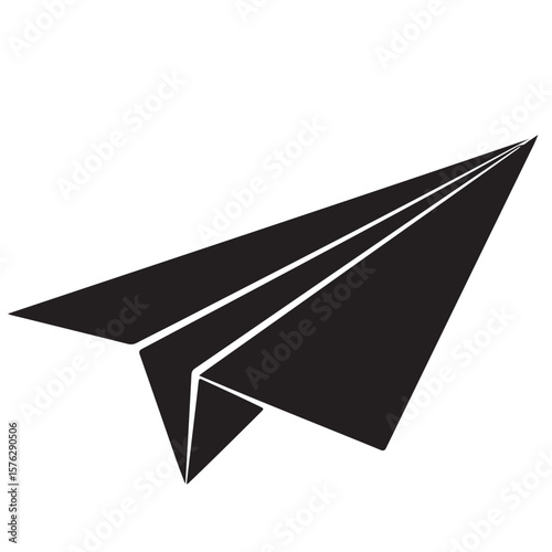Black paper airplane on white background, simple minimal vector illustration