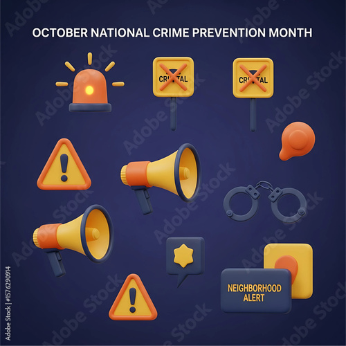 Cartoon Officers, Patrol Cars, Crime Scene Equipment, Safety Signs, Surveillance Icons, Handcuffs, Traffic Tools -Massive 3D Police Clipart Pack & Law Enforcement Accessories Crime Prevention Month   
