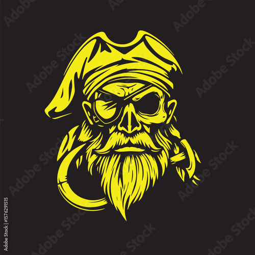 Old pirate with hook and eye patch vector design illustration.