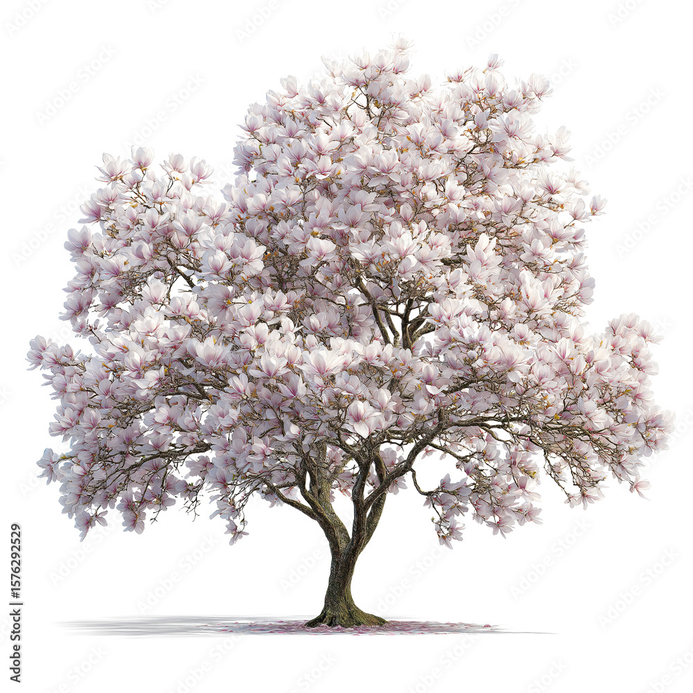 Fototapeta premium A beautiful magnolia tree in full bloom, with its branches covered in delicate white and pink flowers