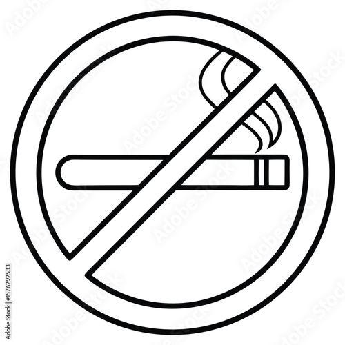 Simple black and white outline of a no smoking sign with a cigarette and smoke