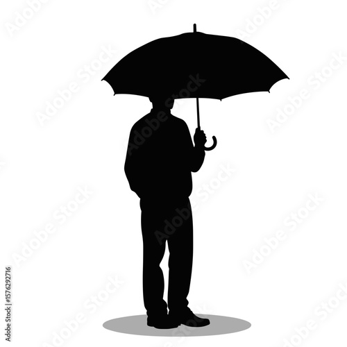 Silhouette of a man holding an umbrella in a standing pose  