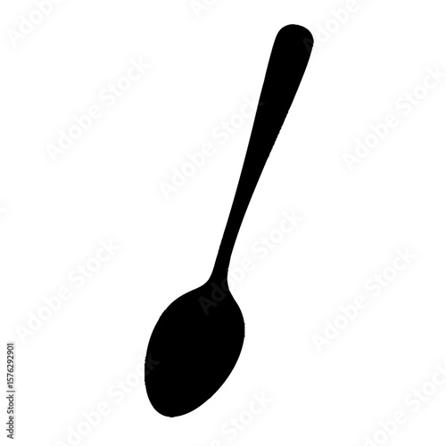 Isolated single black spoon with elongated handle on a white background