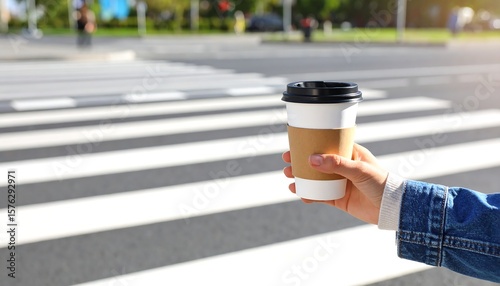 Wallpaper Mural Hand holding coffee cup at crosswalk (2) Torontodigital.ca