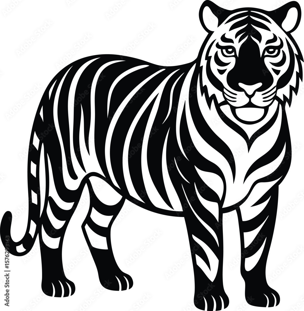 Obraz premium Royal Bengal Tiger Illustration | Bengal Tiger in Jungle Vector | Endangered Wild Cat Artwork | Tiger Face Clipart | Wildlife Animal Graphic | Majestic Big Cat Design