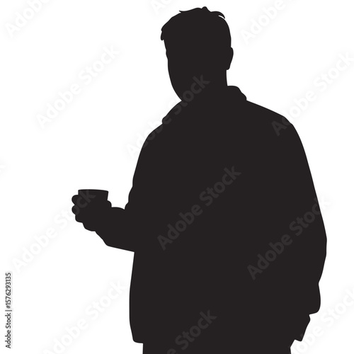 Man holding a cup in silhouette against a white background  