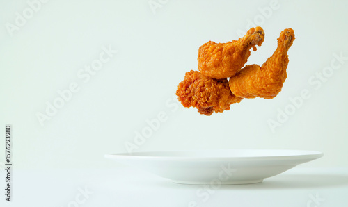 Fried chicken leg pices floating into plate