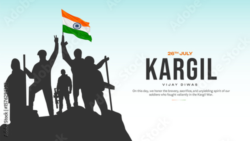 26th July Kargil Vijay Diwas Design Concept With Indian Flag And Army Social Media Post, Web Banner, Print Design