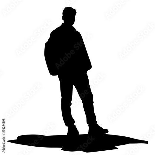Silhouette of young man standing casually on white background  