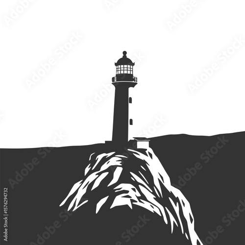 Lighthouse on cliff silhouette vector design concept illustration.