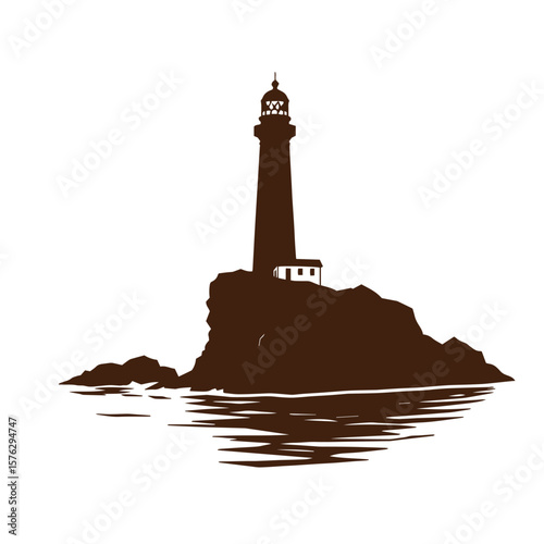 Lighthouse on cliff silhouette vector design concept illustration.