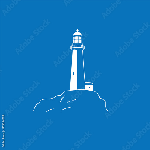 Lighthouse on cliff silhouette vector design concept illustration.