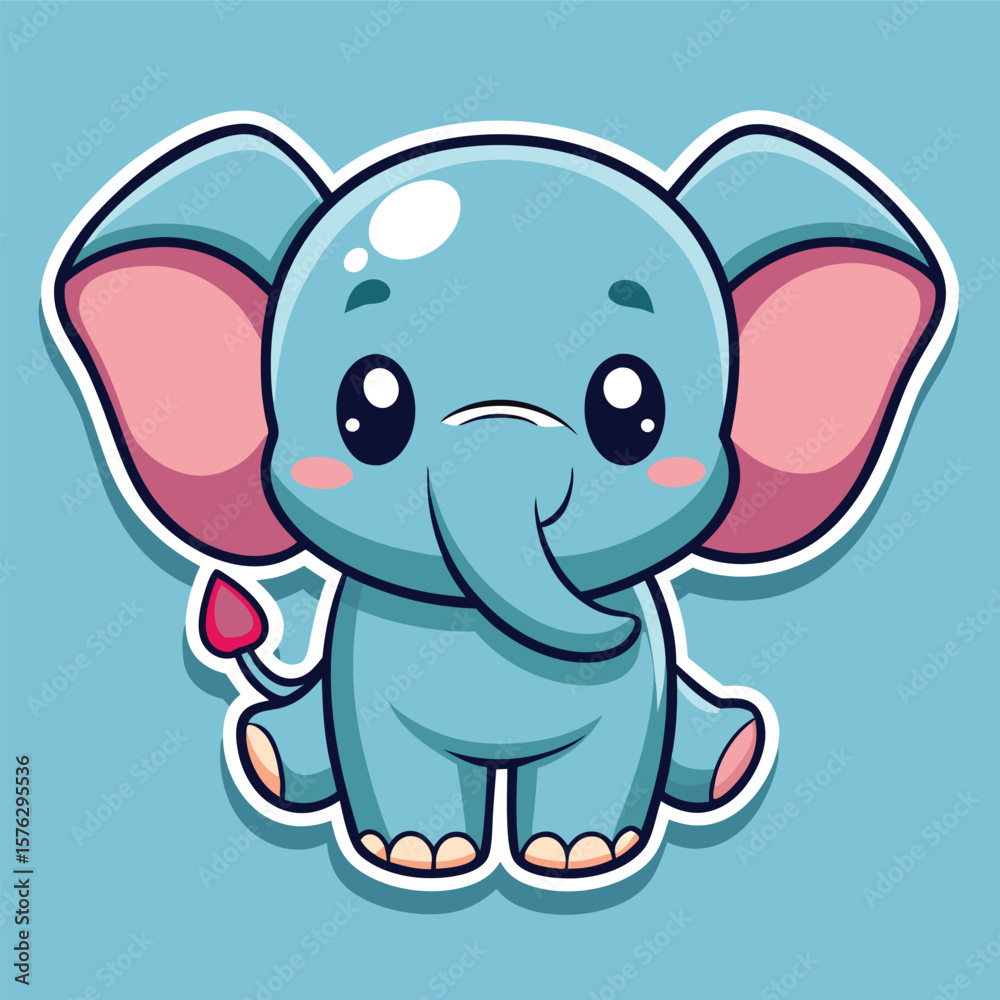 Naklejka premium Cute light blue elephant cartoon graphic