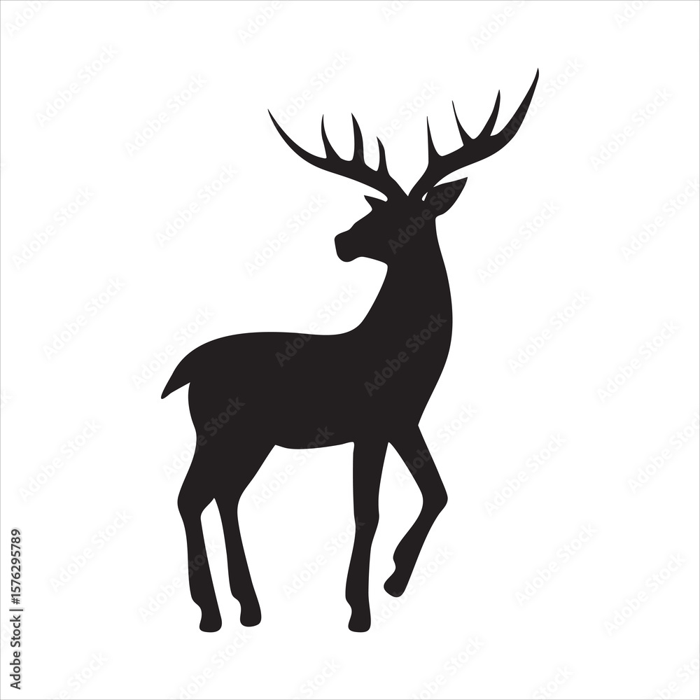 Fototapeta premium Deer Silhouette in Forest – Wildlife Animal Vector Illustration