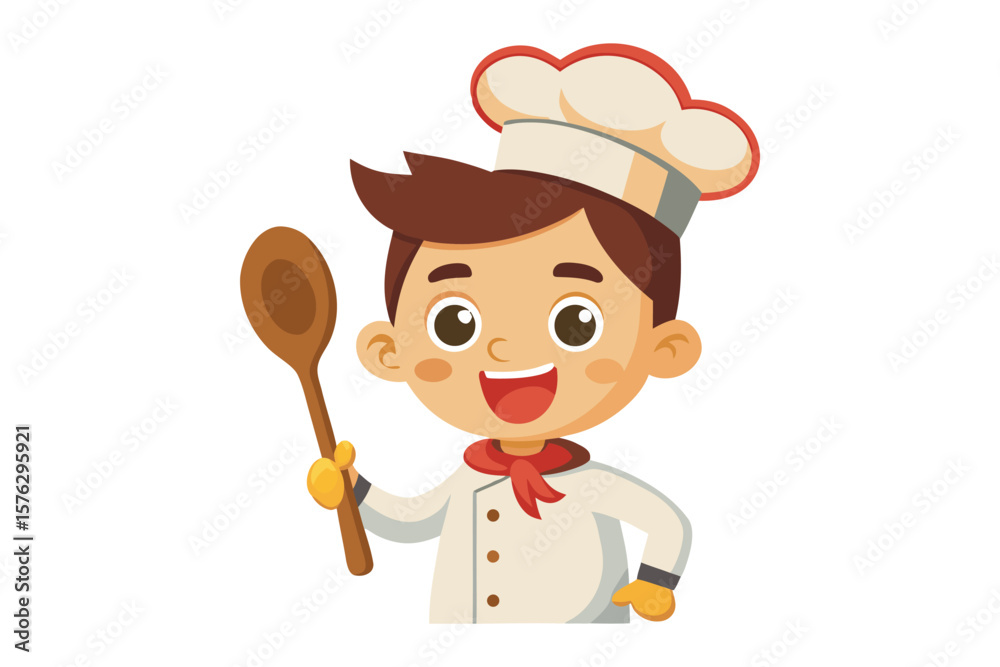 Young Chef's Culinary Enthusiasm: A cheerful young chef, adorned in traditional attire and holding a wooden spoon, radiates passion and excitement, embodying the joy of cooking and culinary arts. Young Chef's Culinary Enthusiasm: A cheerful young chef, adorned in traditional attire and holding a wooden spoon, radiates passion and excitement, embodying the joy of cooking and culinary arts.