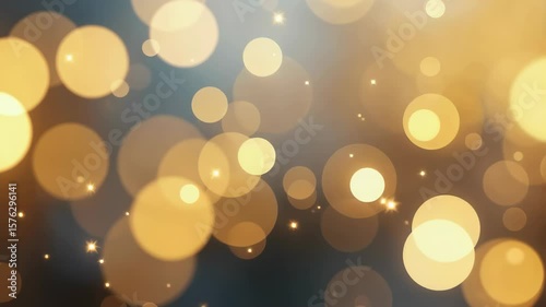 Golden Bokeh Light Particles on Dark Blue Background for Luxury Events, Celebrations and Corporate Presentations