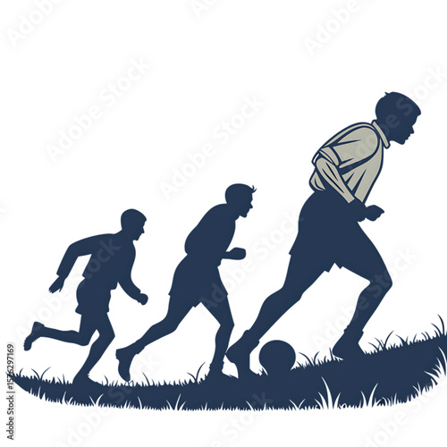 Football Team Silhouette - Players Running on Grass SVG
