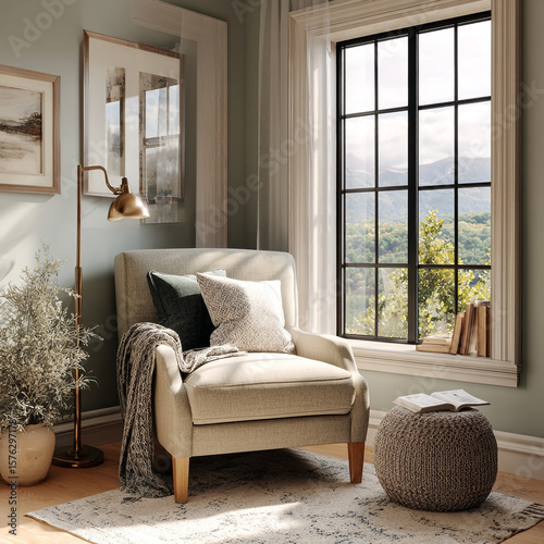 Cozy Reading Nook by a Bright Sunlit Window

