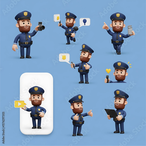 Cartoon Officers, Patrol Cars, Crime Scene Equipment, Safety Signs, Surveillance Icons, Handcuffs, Traffic Tools -Massive 3D Police Clipart Pack & Law Enforcement Accessories Crime Prevention Month   