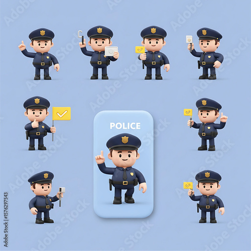 Cartoon Officers, Patrol Cars, Crime Scene Equipment, Safety Signs, Surveillance Icons, Handcuffs, Traffic Tools -Massive 3D Police Clipart Pack & Law Enforcement Accessories Crime Prevention Month   
