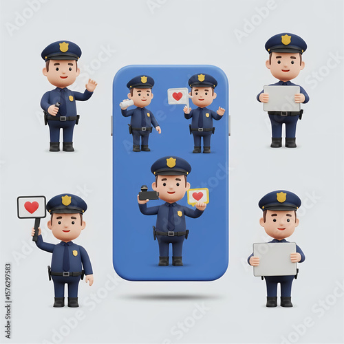 Cartoon Officers, Patrol Cars, Crime Scene Equipment, Safety Signs, Surveillance Icons, Handcuffs, Traffic Tools -Massive 3D Police Clipart Pack & Law Enforcement Accessories Crime Prevention Month   