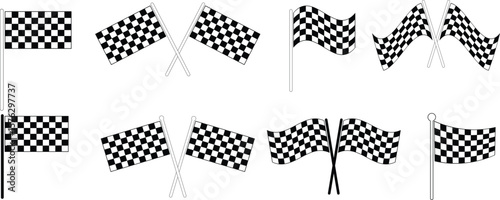 Checkered Racing Flag Vector Set – Black and White Motorsport Finish Line Icons in Various Styles on White Background
