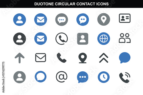 Duotone Circular Contact Icons – Blue and Gray Flat Vector for Web & SaaS UI