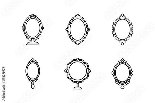 antique mirror line art vector illustration