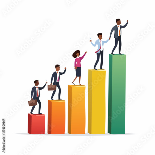 People are growing their businesses on a bar graph that shows success and career advancement in financial markets, making the best decisions.