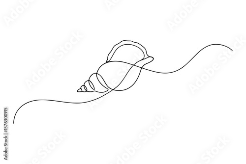 Minimalist Conch Shell One Line Drawing Illustration